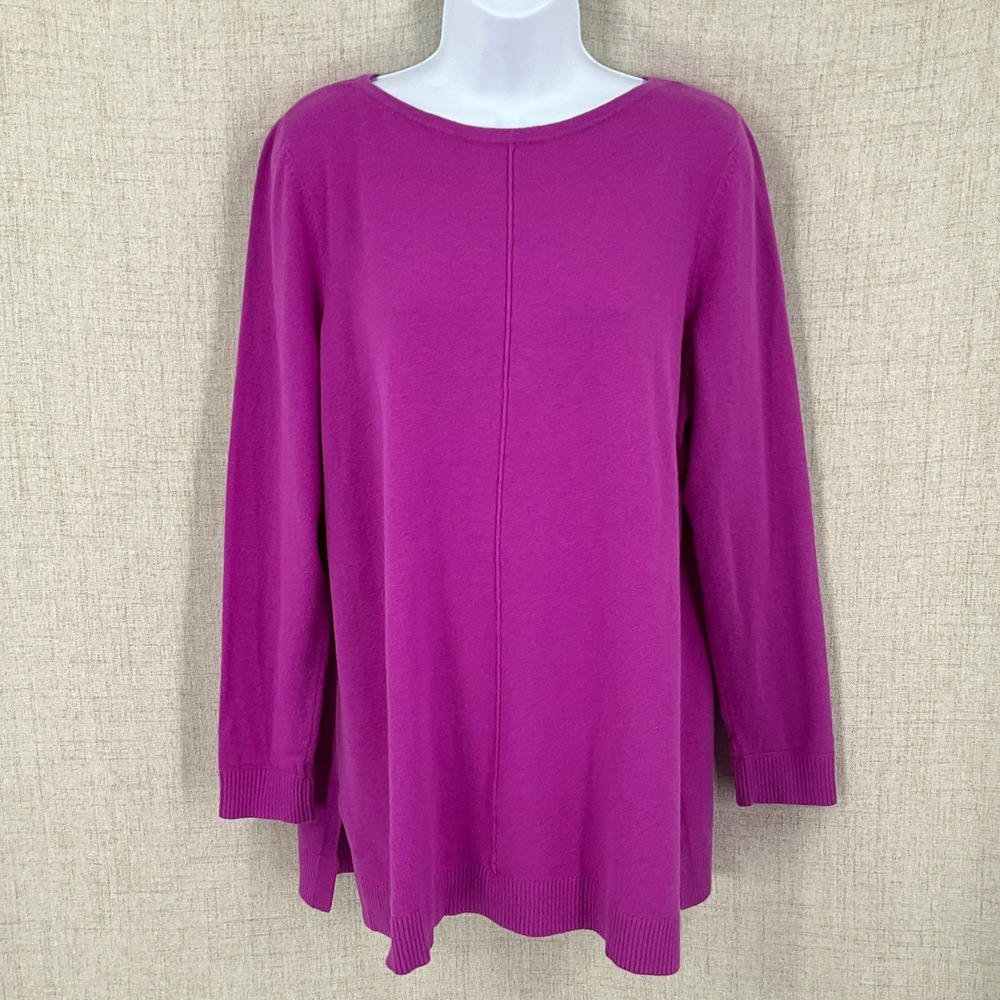 J. Jill Tunic Sweater Womens Large Magenta Purple Cotton Center Seam Classic